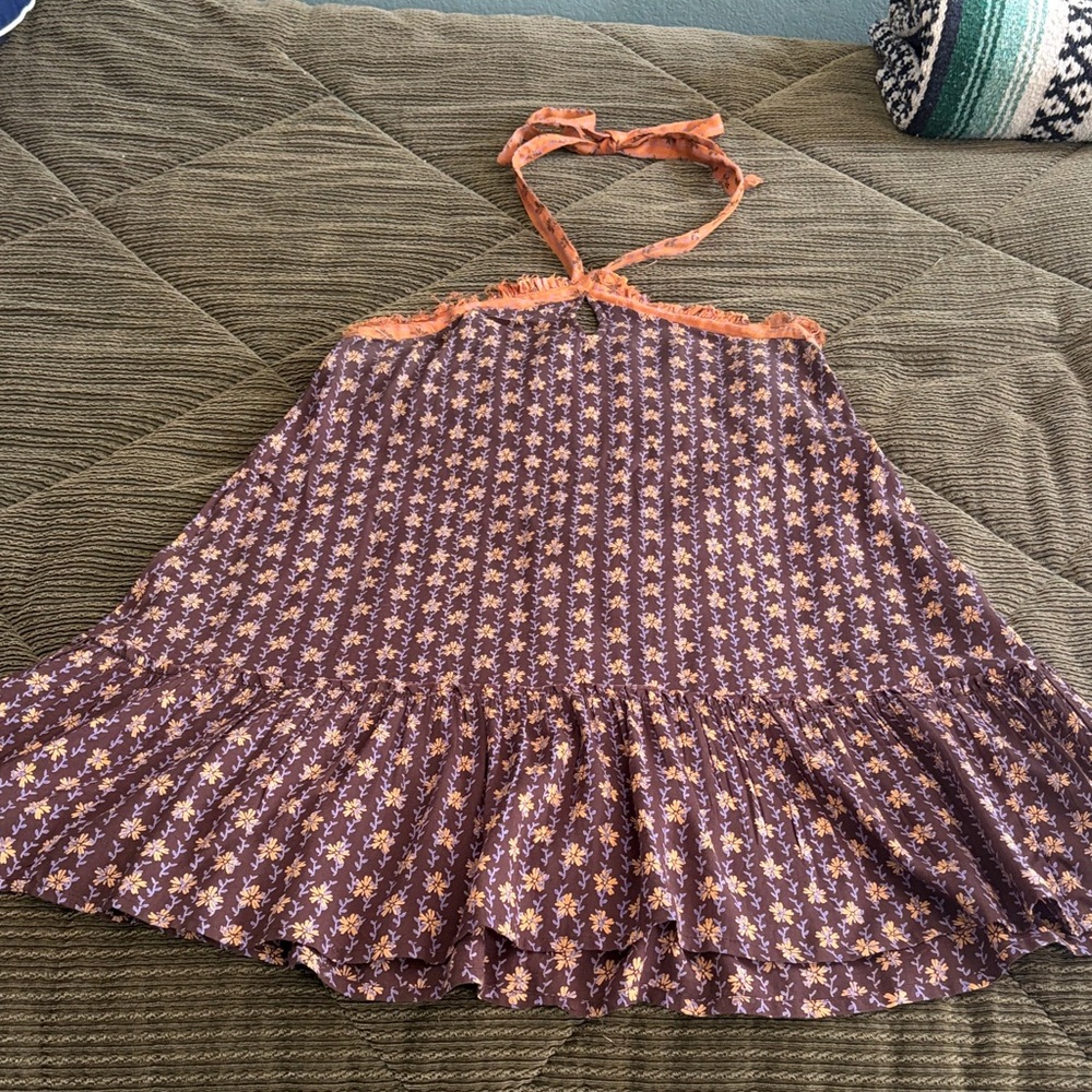O'Neill Purple Floral Mini Sundress with Orange Trim